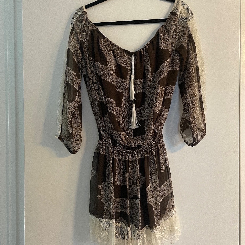 Brown and cream drop waist dress